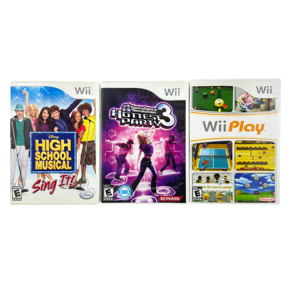 Wii Game Lot High School Musical Sing It DDR Hottest Party 3 Wii Play Discs Case
